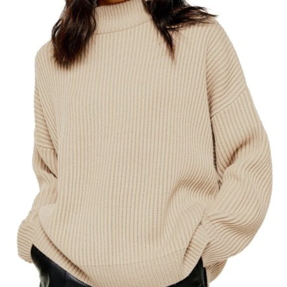 Topshop Mock Neck Oversized Knit Pullover Sweater - Picture 8 of 9